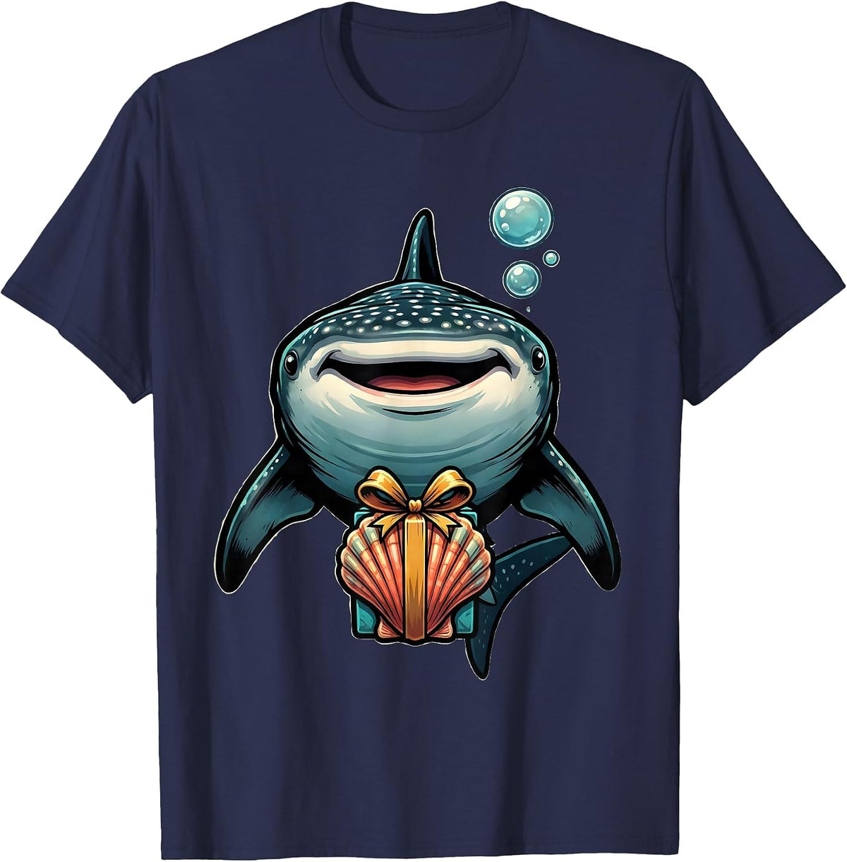 Whale Shark Cartoon Gift Seawater Humor Ocean Animal Lover T-Shirt - Navy Blue