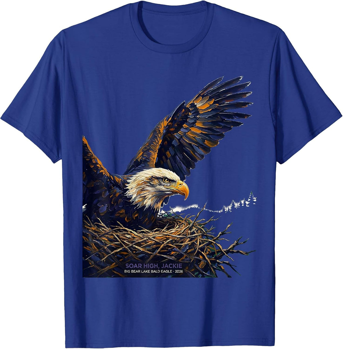 Men's Soar High, Jackie Big Bear Lake Bald Eagle Memorial T-Shirt - Royal Blue