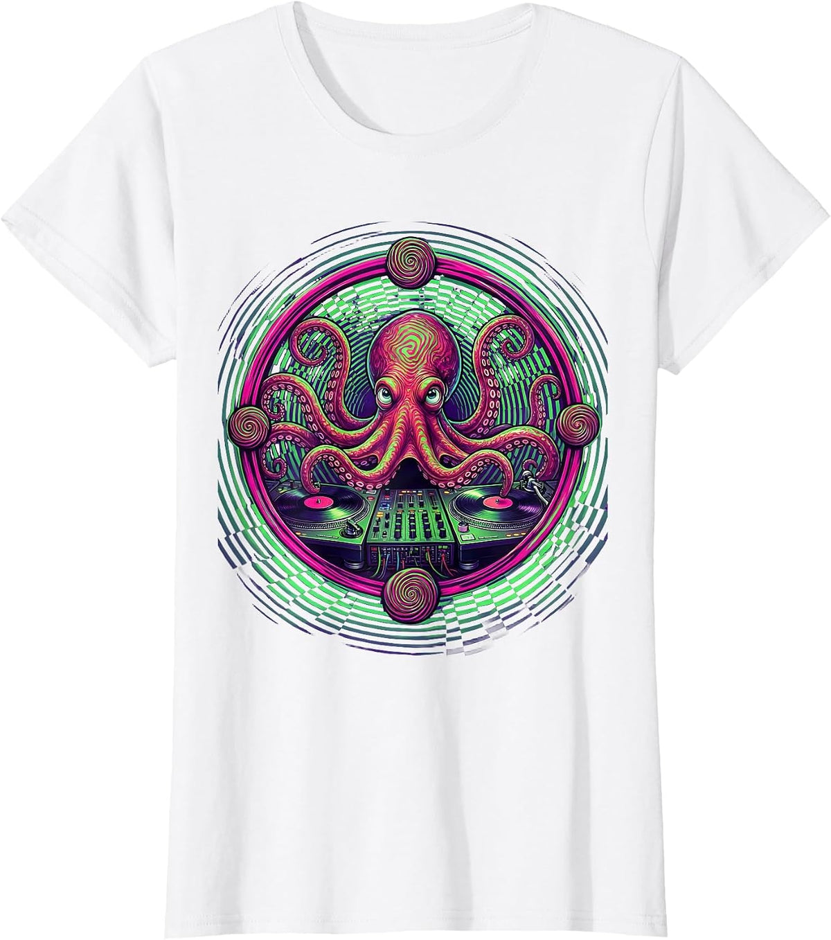 Octopus DJ Rave Graphic Tee T-Shirt - White