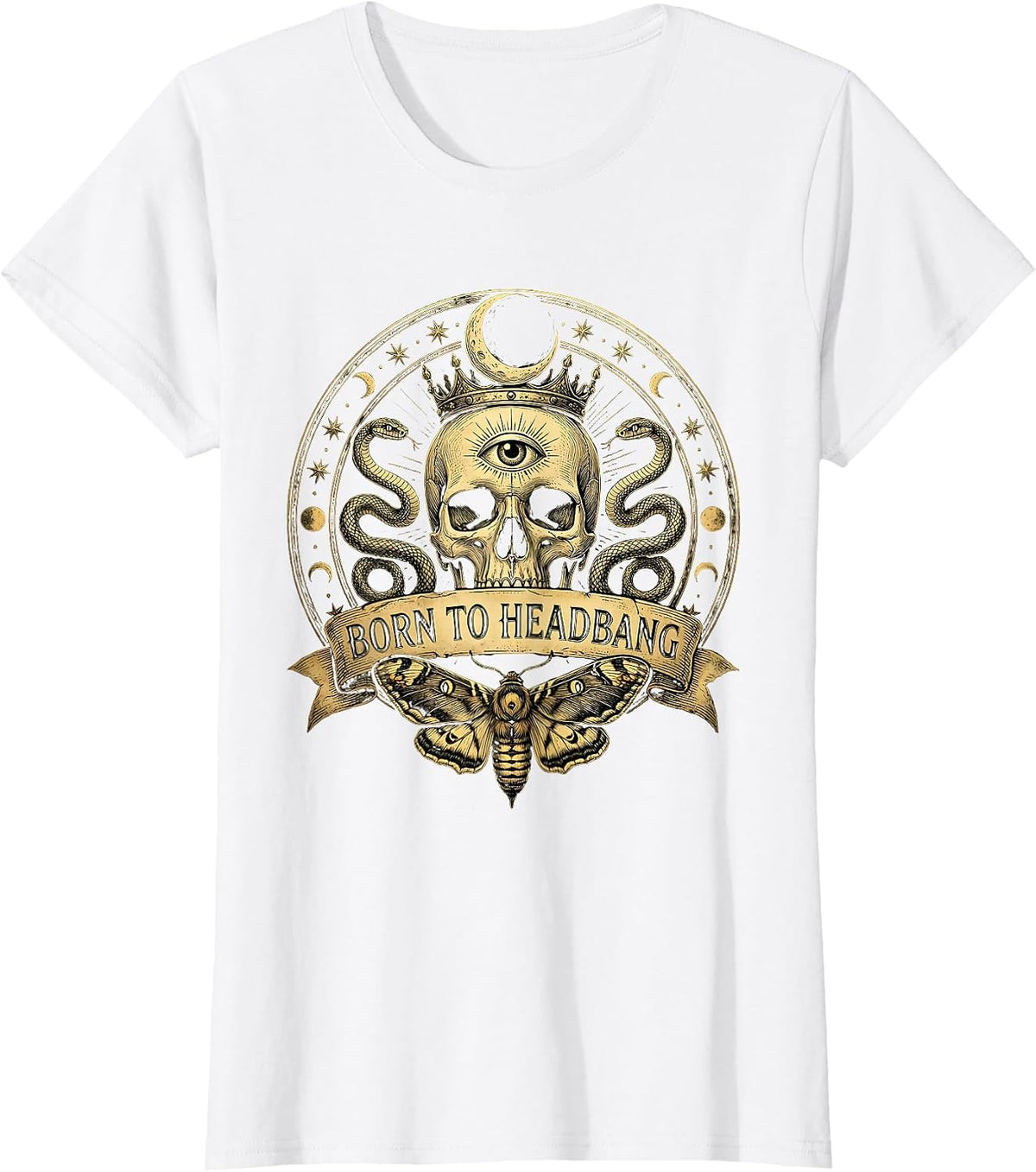Born to Headbang Heavy Metal Graphic Design T-Shirt - White