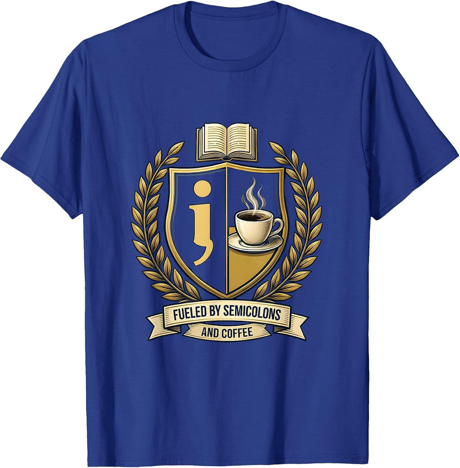 Fueled by Semicolons and Coffee English Teacher T-Shirt - Royal Blue