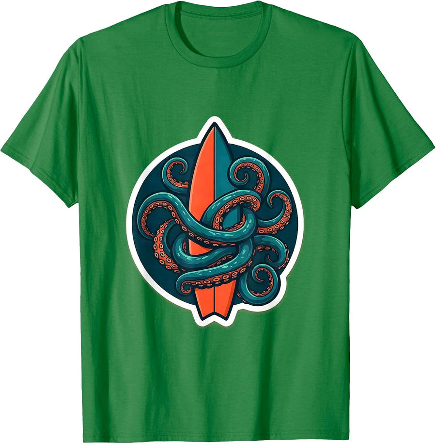 Men's Octopus Tentacles Surfboard Fin Surf Design T-Shirt - Kelly Green
