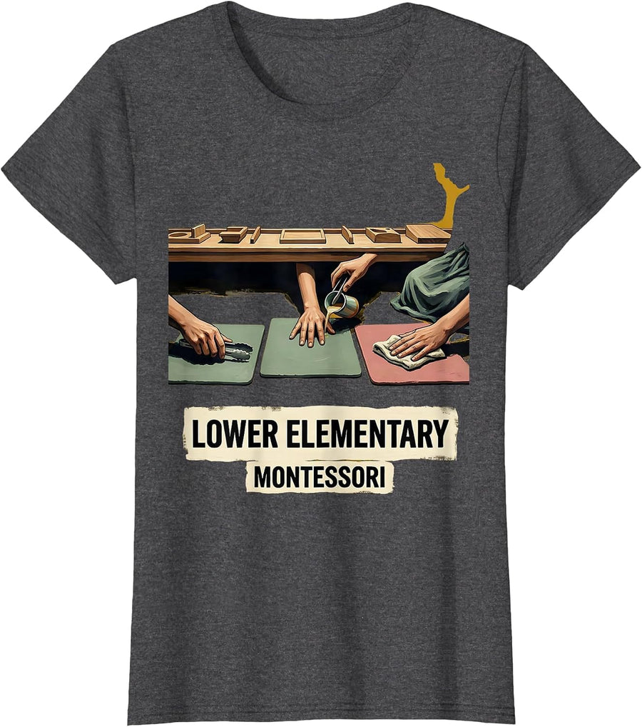 Women's Lower Elementary Montessori Teacher Warm Affectionate Pride T-Shirt - Dark Heather Grey