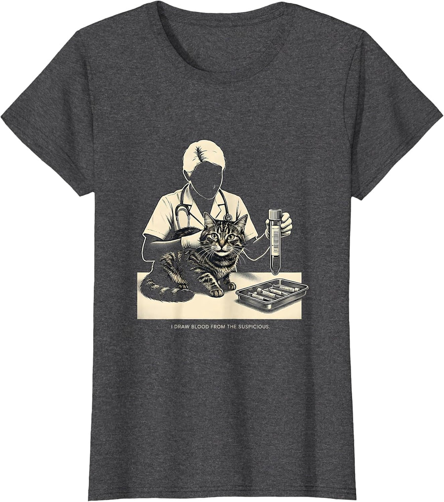 Women's I Draw Blood From The Suspicious Funny Veterinarian Vet Tech T-Shirt - Dark Heather Grey
