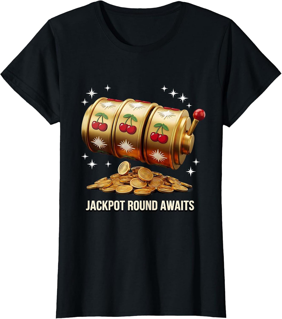 JACKPOT ROUND AWAITS 3D Lucky Slot Player Casino Night T-Shirt - Black