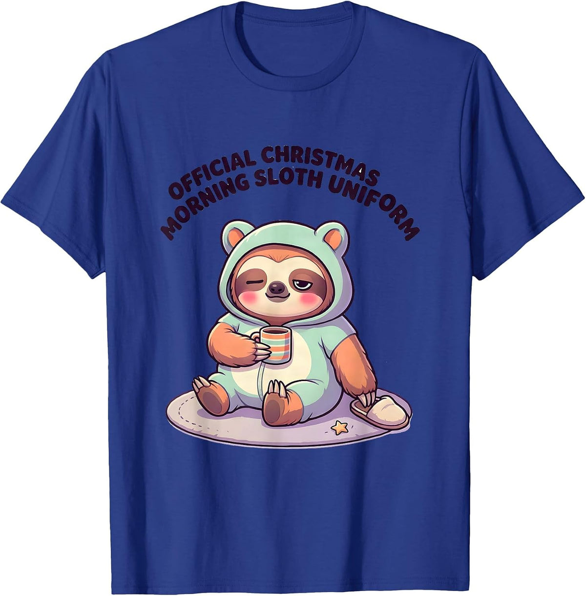 Men's Official Christmas Morning Sloth Uniform Cute Kawaii T-Shirt - Royal Blue