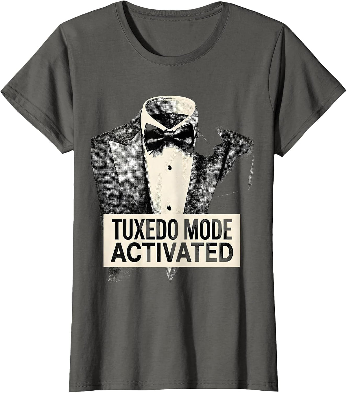 Women's Tuxedo Mode Activated Funny Formal Style Design T-Shirt - Asphalt Grey