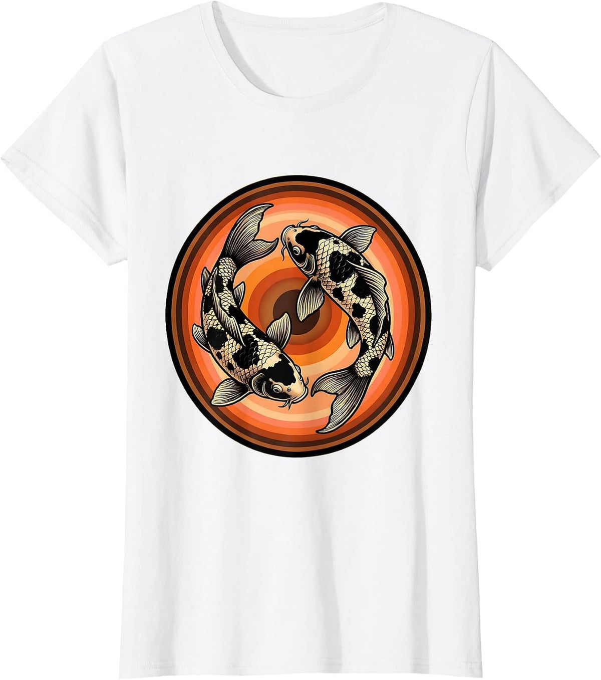 Cow Print Koi Fish Swimming Upward Graphic T-Shirt - White