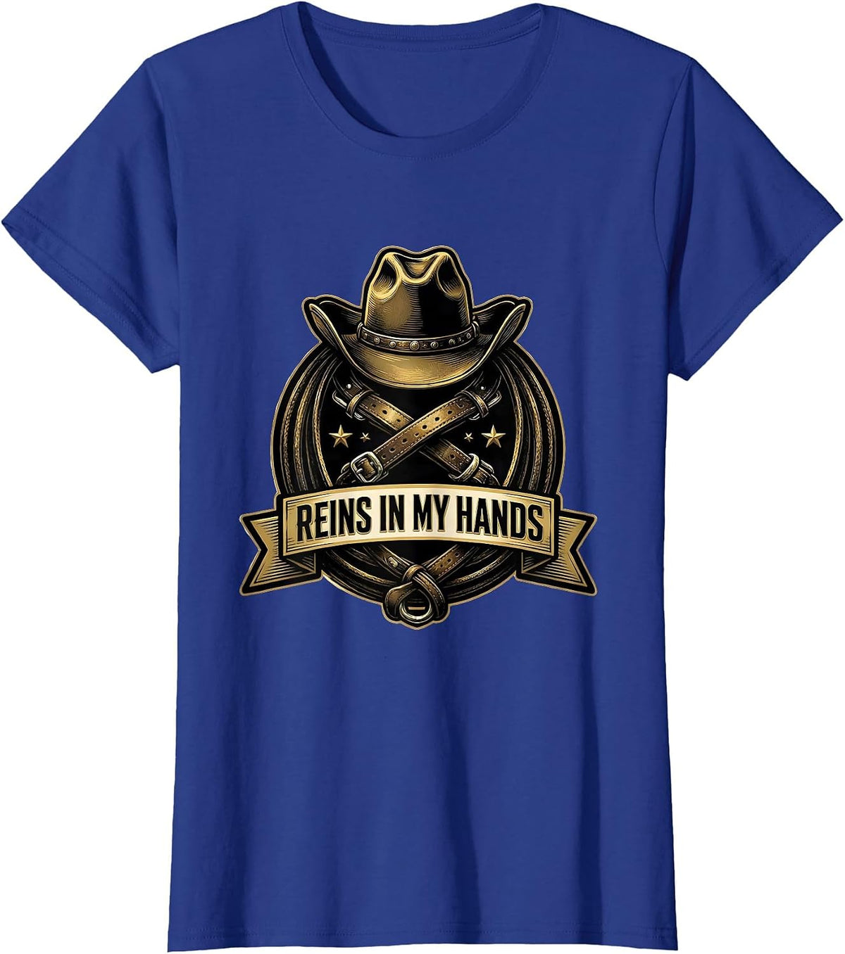 Women's Reins In My Hands Cowgirl Graphic Design T-Shirt - Royal Blue
