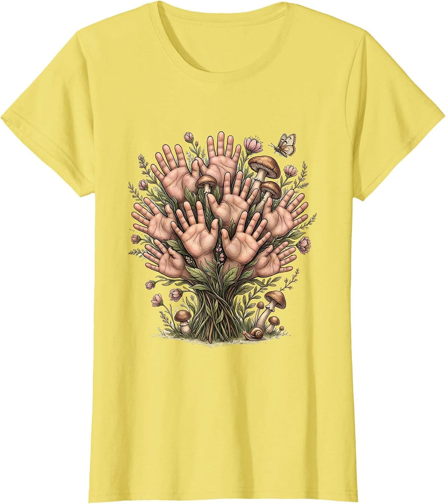 Women's Preschool Teacher Little Hands Paint Print T-Shirt - Lemon Yellow