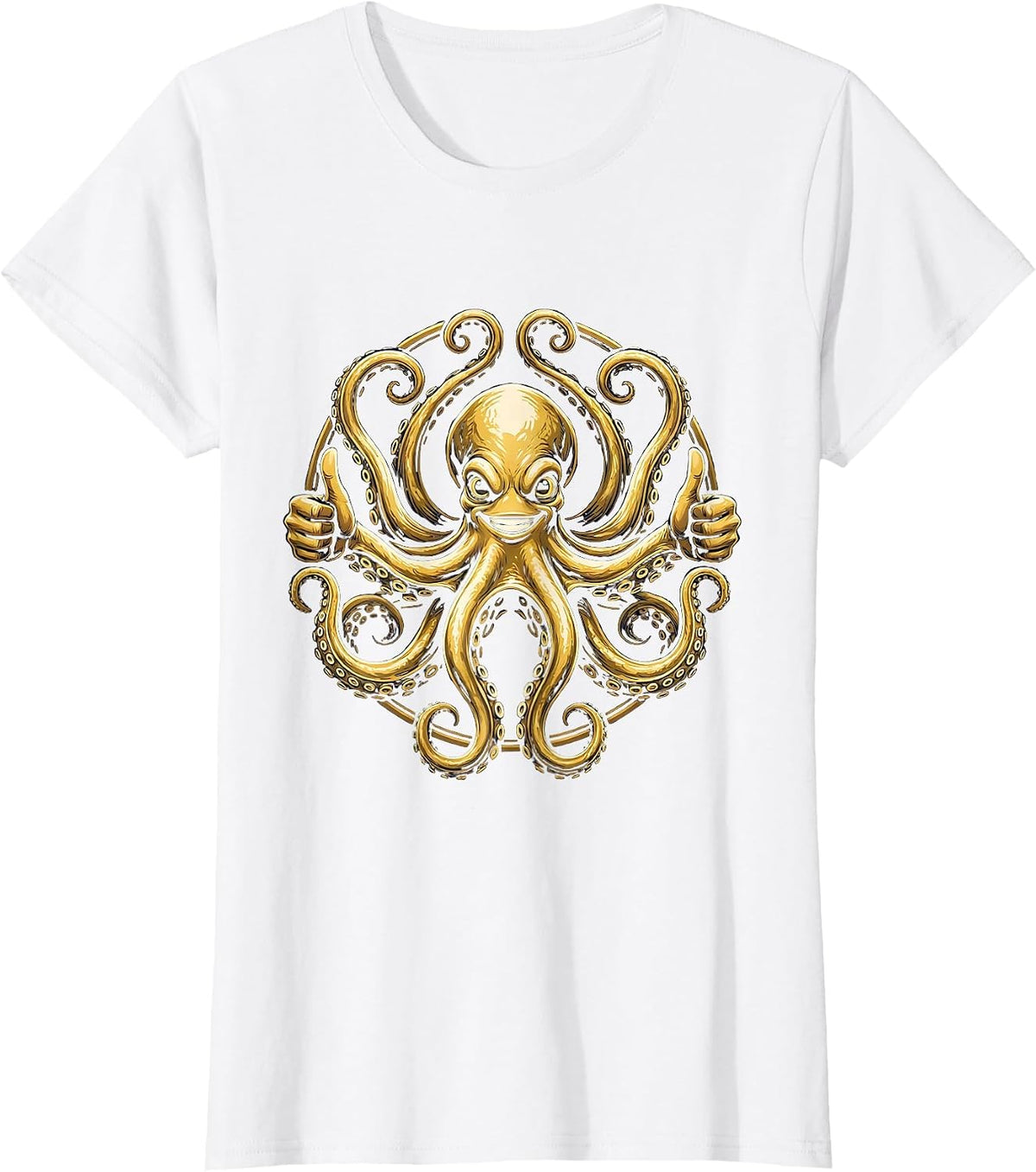 Women's Funny Octopus Thumbs Up Graphic Design T-Shirt - White
