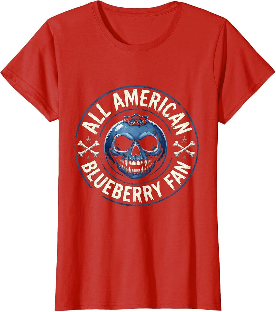 Women's All American Blueberry Fan Red White and Blue Design T-Shirt - Red