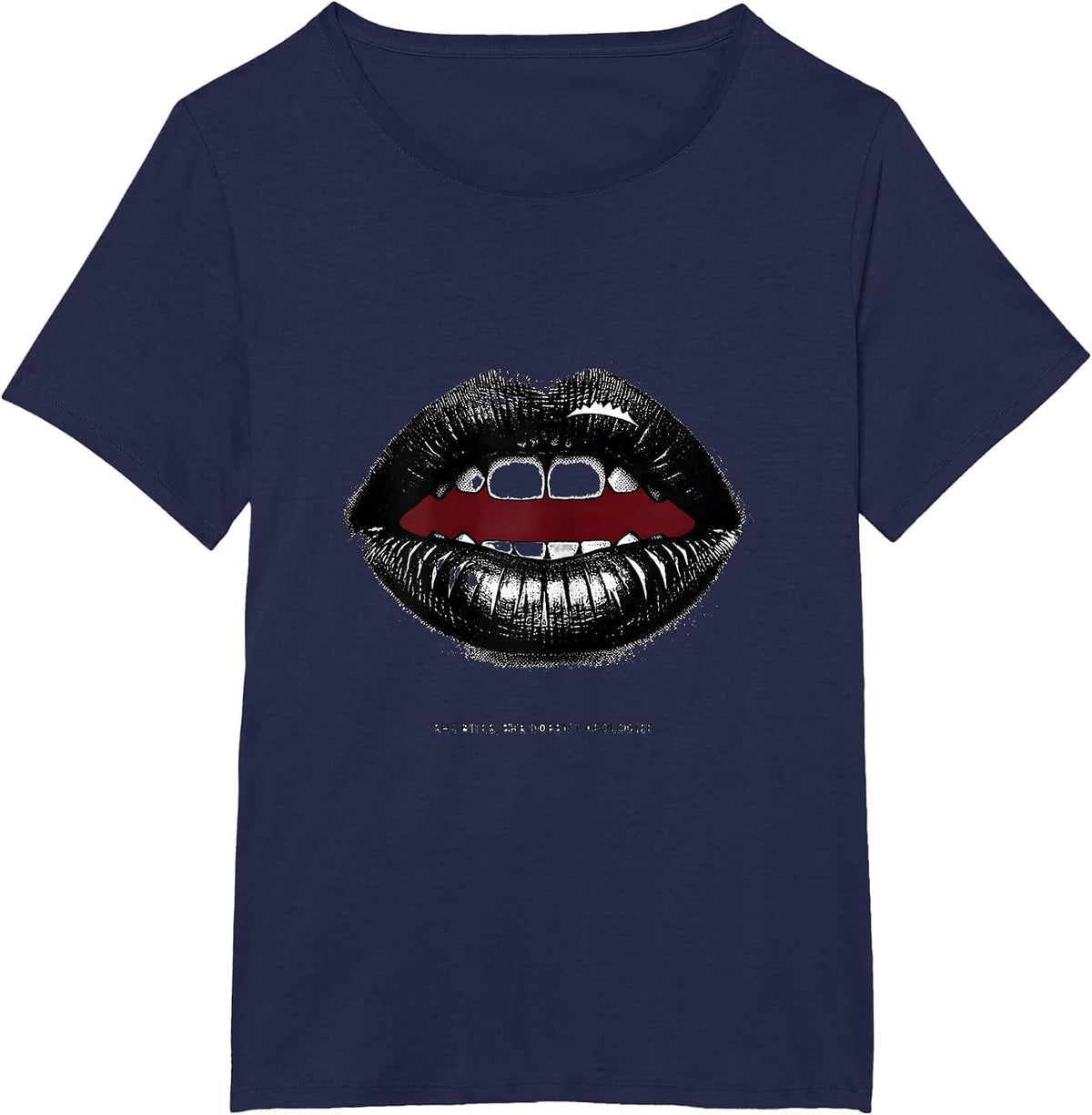 Women's She Bites, She Doesn't Apologize Flirty Romance Sexy Gift T-Shirt - Navy Blue