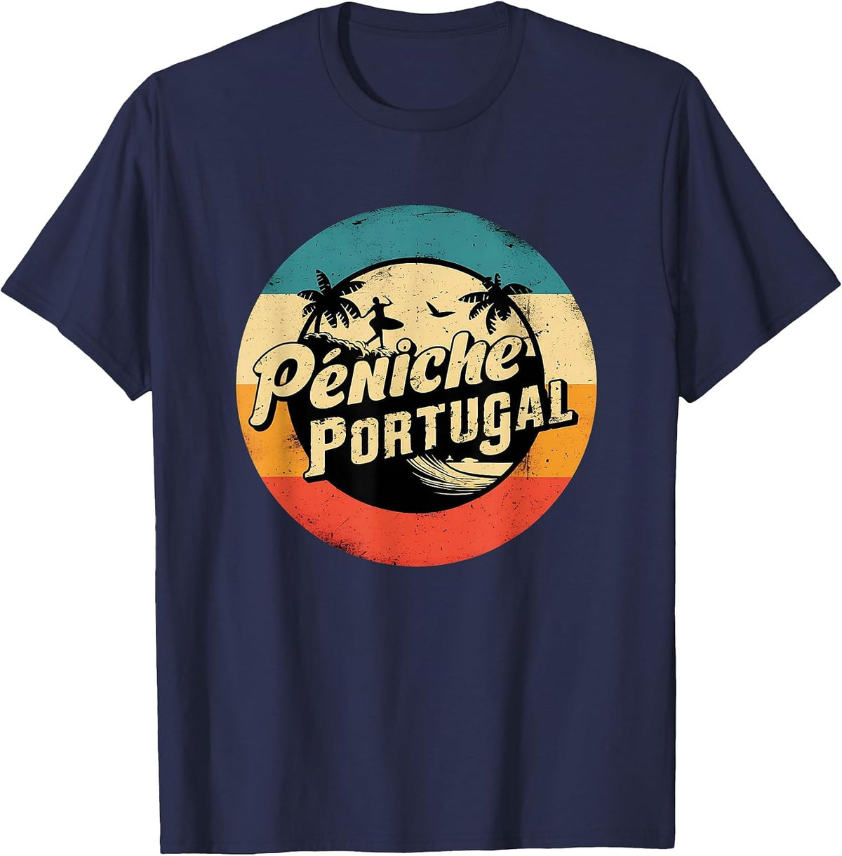 Péniche Portugal City Passionate About Surfing Waves T-Shirt - Navy Blue