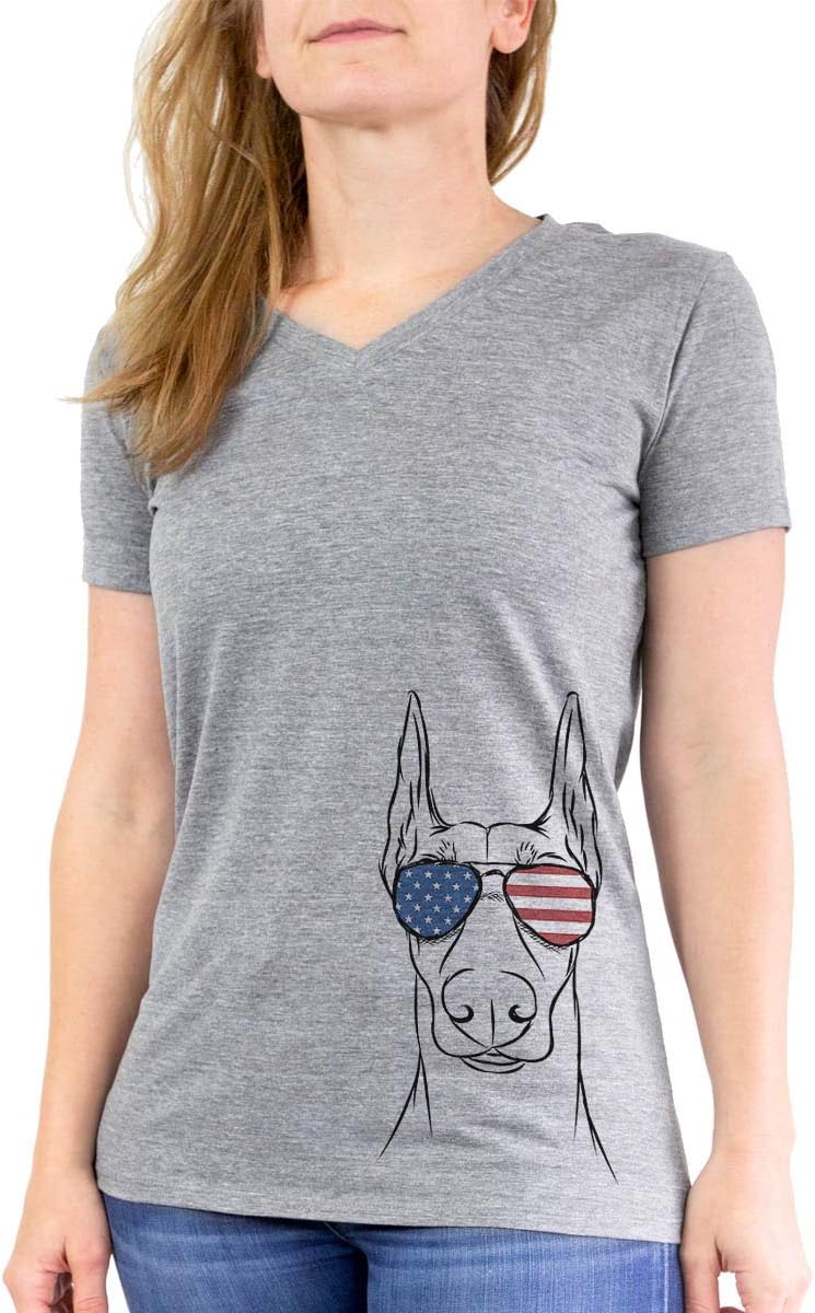 Patriotic Duke the Doberman Pinscher Triblend T-Shirt - Grey Modern V-neck
