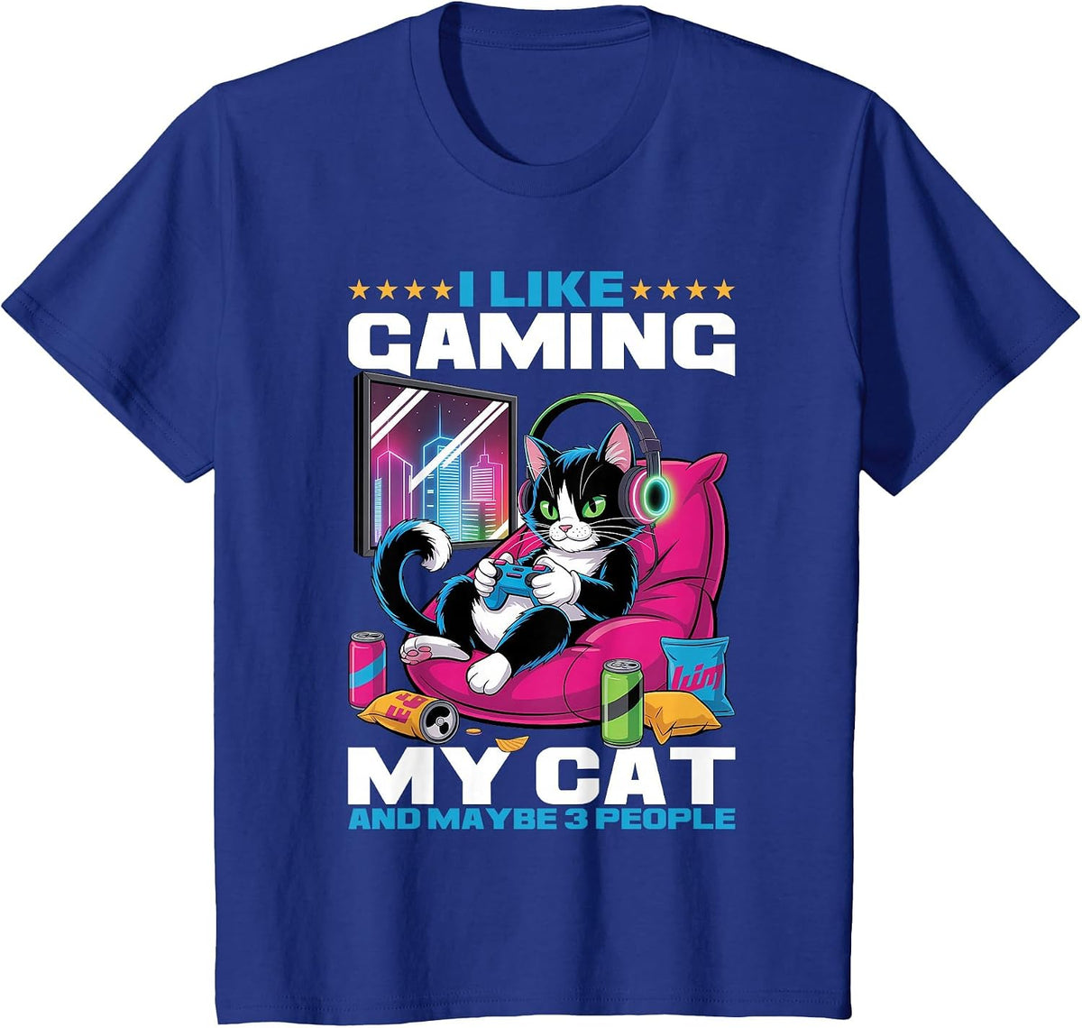 Gamer Gaming Cat Video Game T-Shirt - Royal Blue