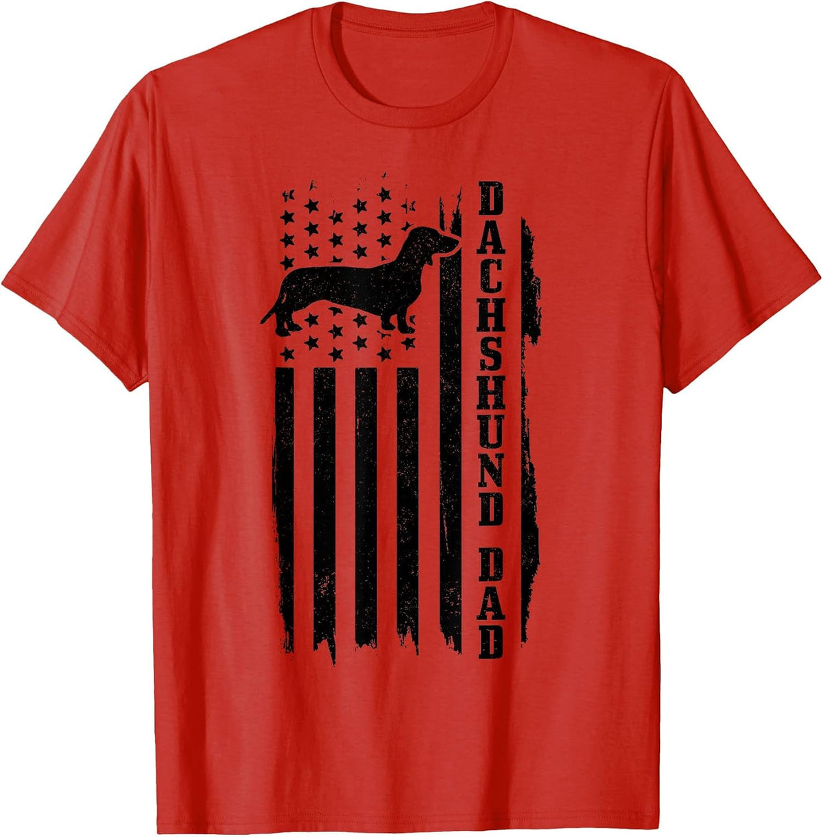 Dachshund Dad Vintage American Flag T-Shirt - Red