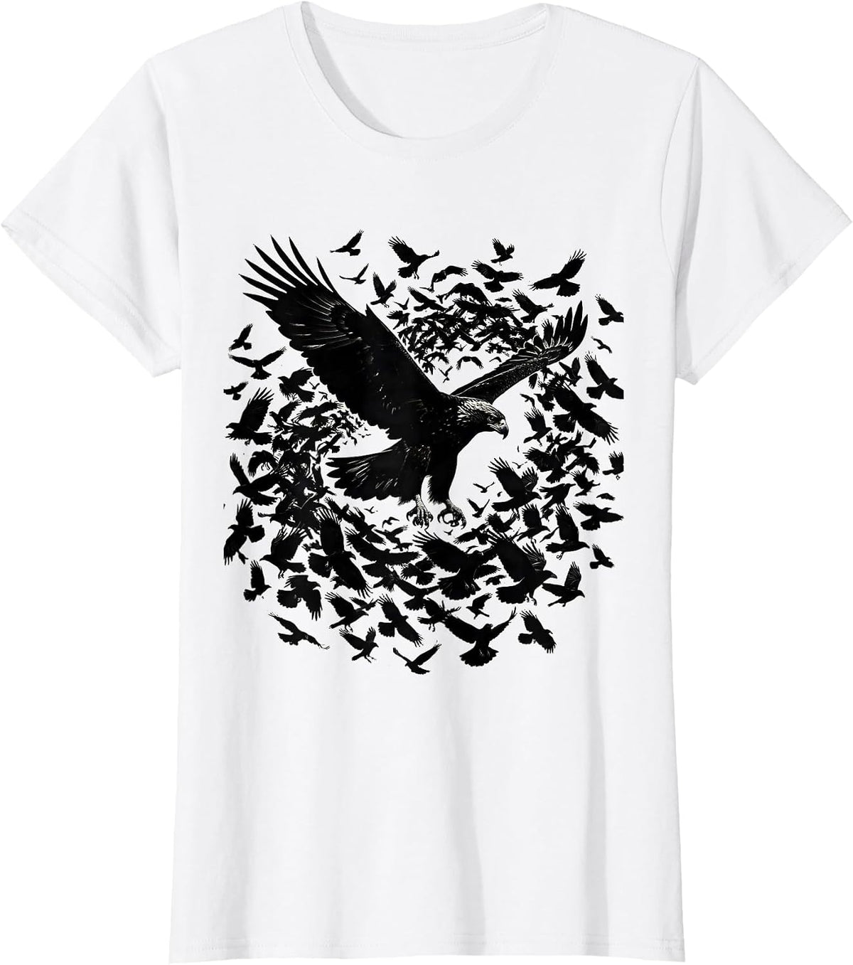 Women's Crow Mob vs Soaring Hawk Wildlife Illustration T-Shirt - White