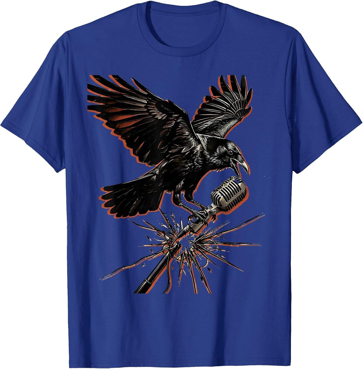 Men's Punk Crow Broken Microphone Graphic Design T-Shirt - Royal Blue