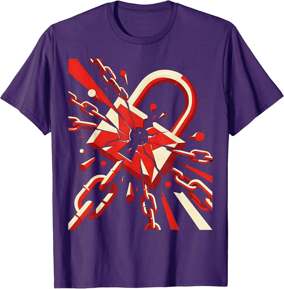 Men's Broken Padlock Rusted Chain Freedom Graphic T-Shirt - Purple