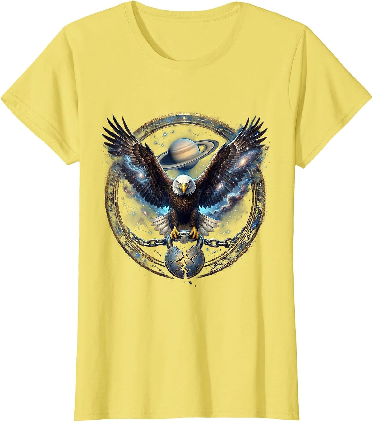 Bald Eagle Broken Shackle Freedom Graphic T-Shirt - Lemon Yellow