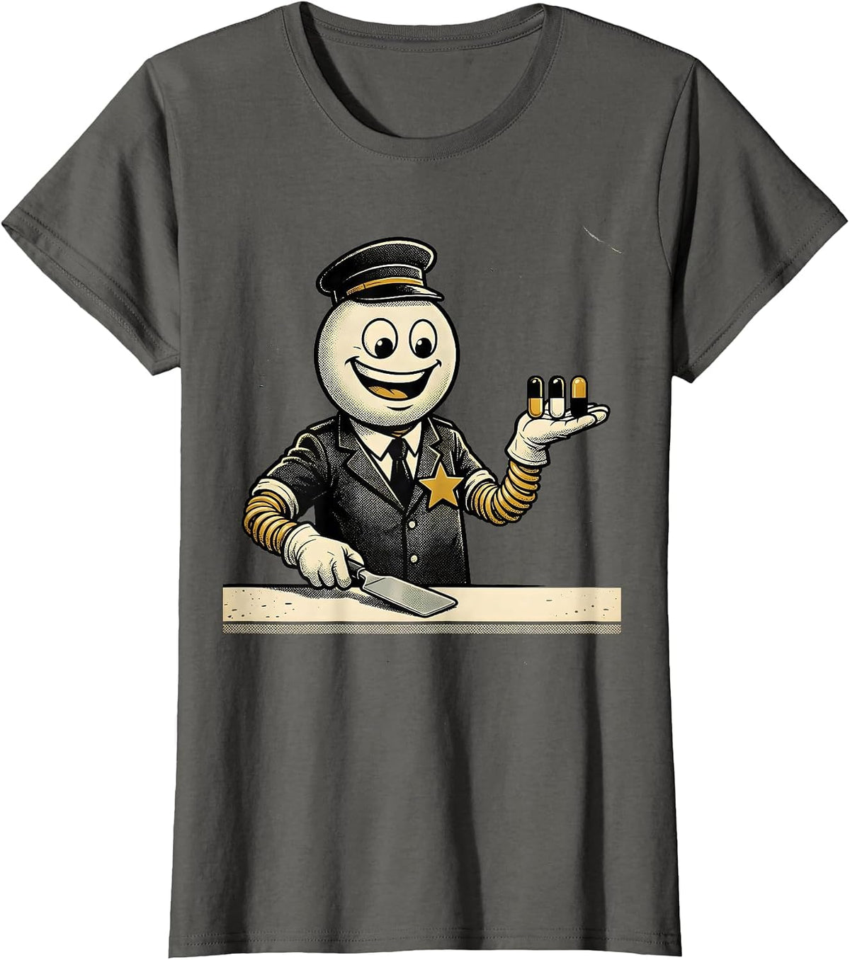 Women's Retro Cartoon Pharmacy Clerk Cute Pharmacy Tech Humor T-Shirt - Asphalt Grey