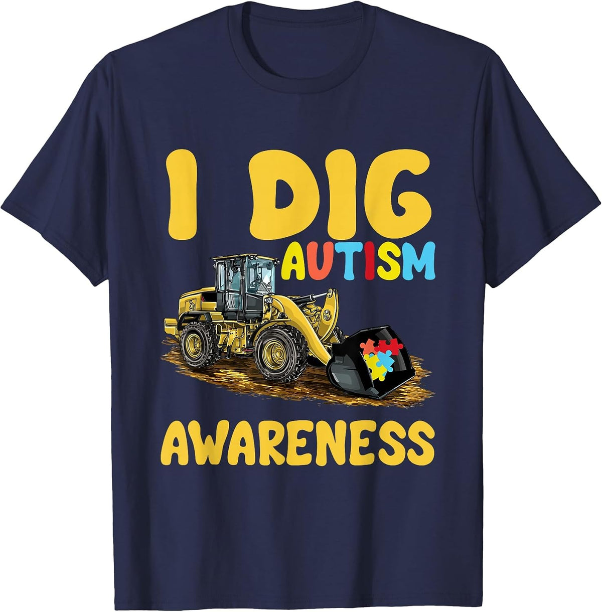 I Dig Autism Awareness Tractor Puzzle Toddlers Kids Boys T-Shirt - Navy Blue