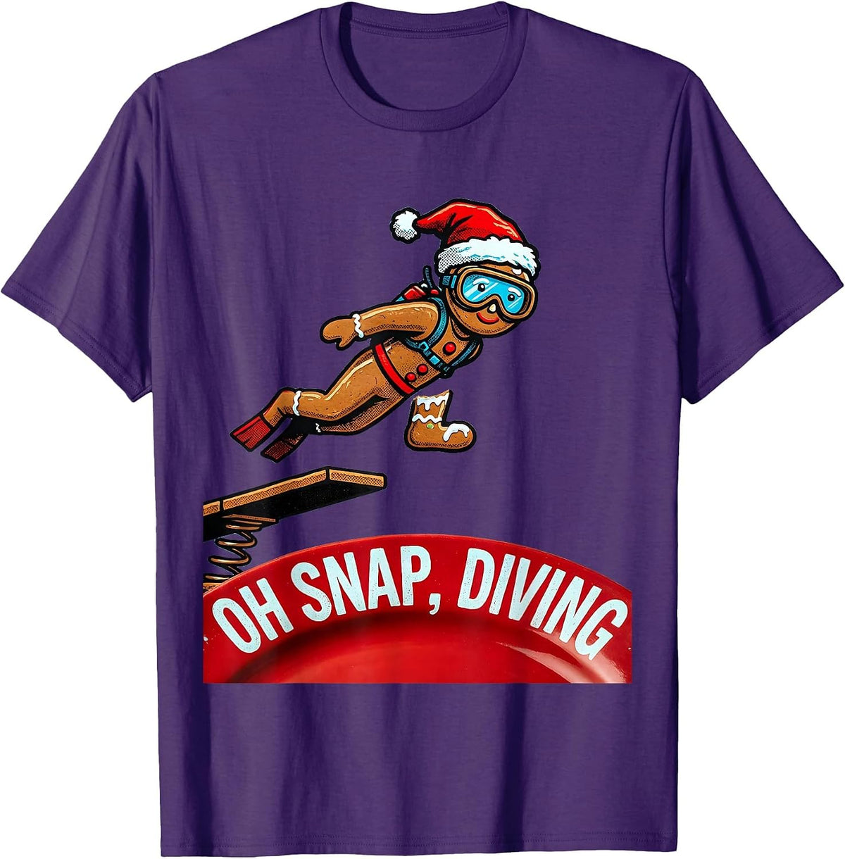 Oh Snap Diving Pop Art Gingerbreadman Christmas Sports Humor T-Shirt - Purple