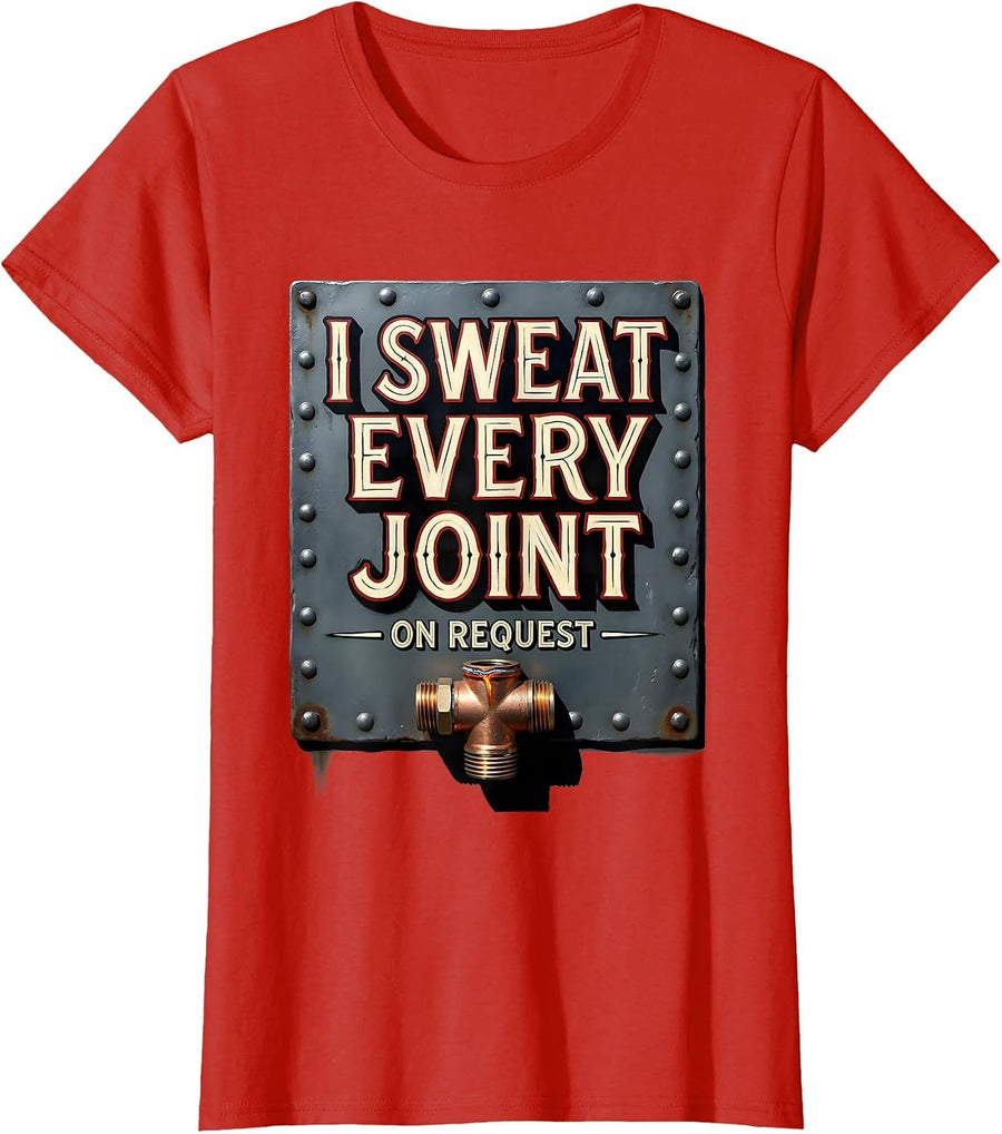 Women's I Sweat Every Joint On Request Funny Plumber Pipefitter T-Shirt - Red