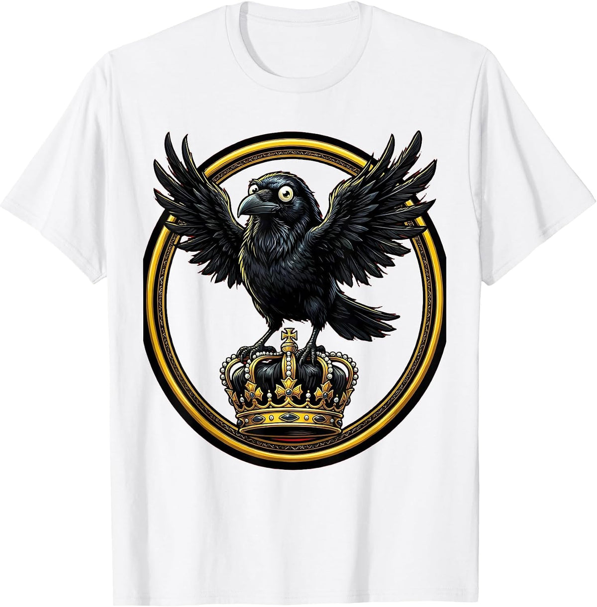 Men's Crow Perched on a Crown Illustration T-Shirt - White