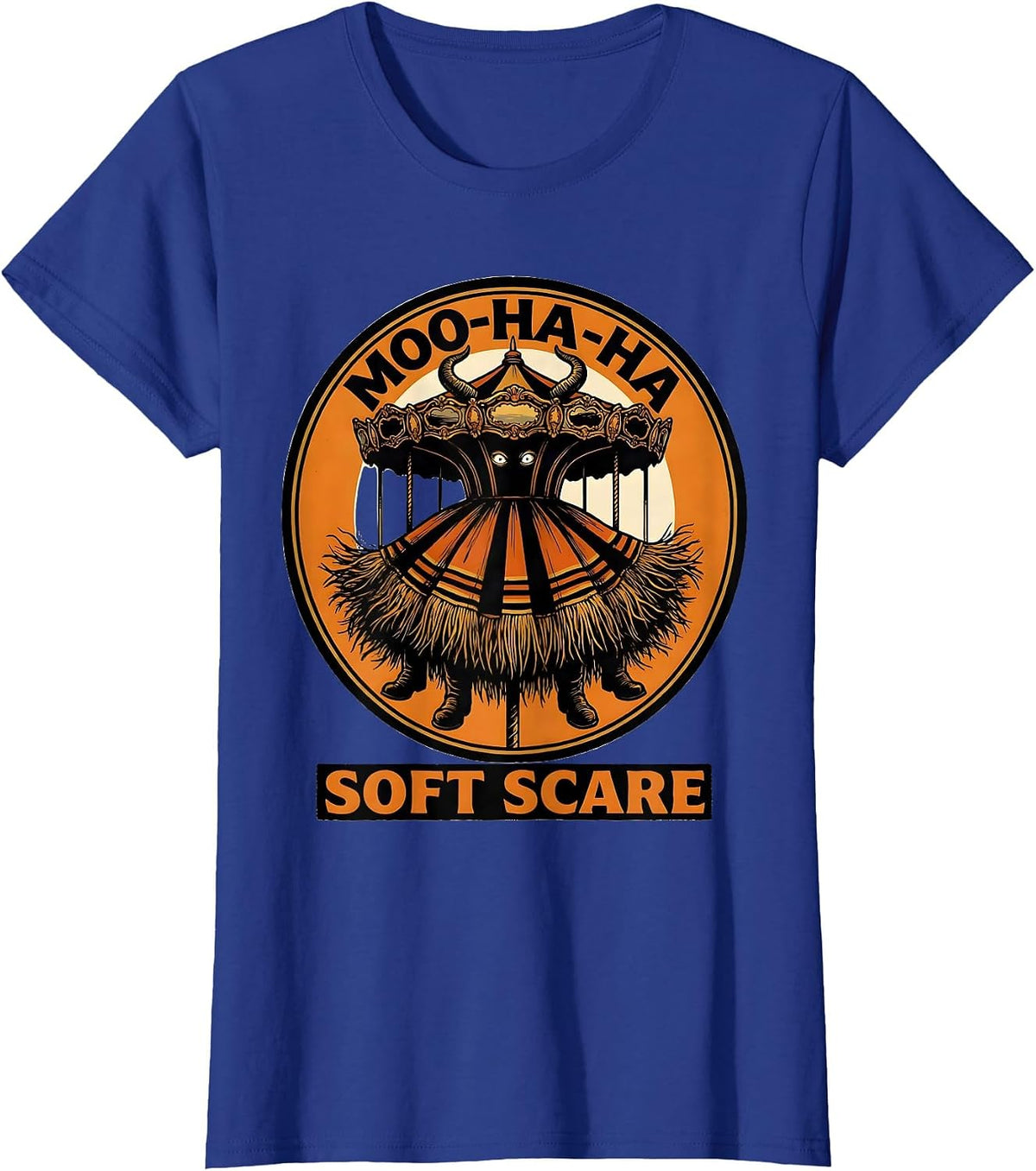 Women's Moo-Ha-Ha Soft Scare Funny Highland Cow Halloween Costume T-Shirt - Royal Blue