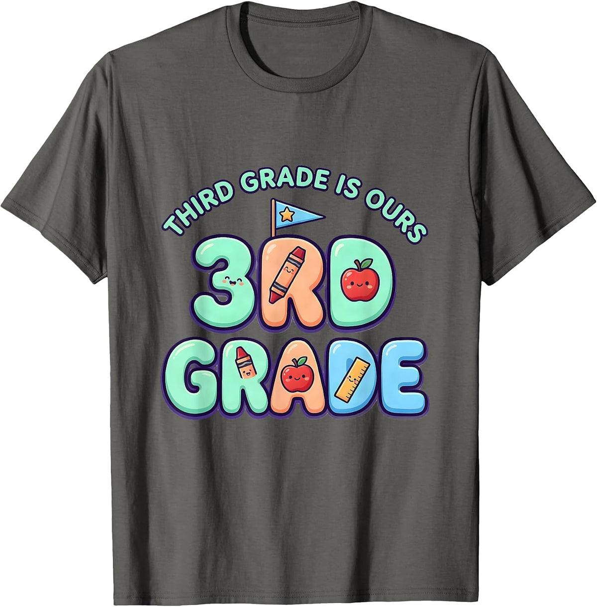 Third Grade Is Ours Cute Kawaii Teacher Back To School T-Shirt - Asphalt Grey
