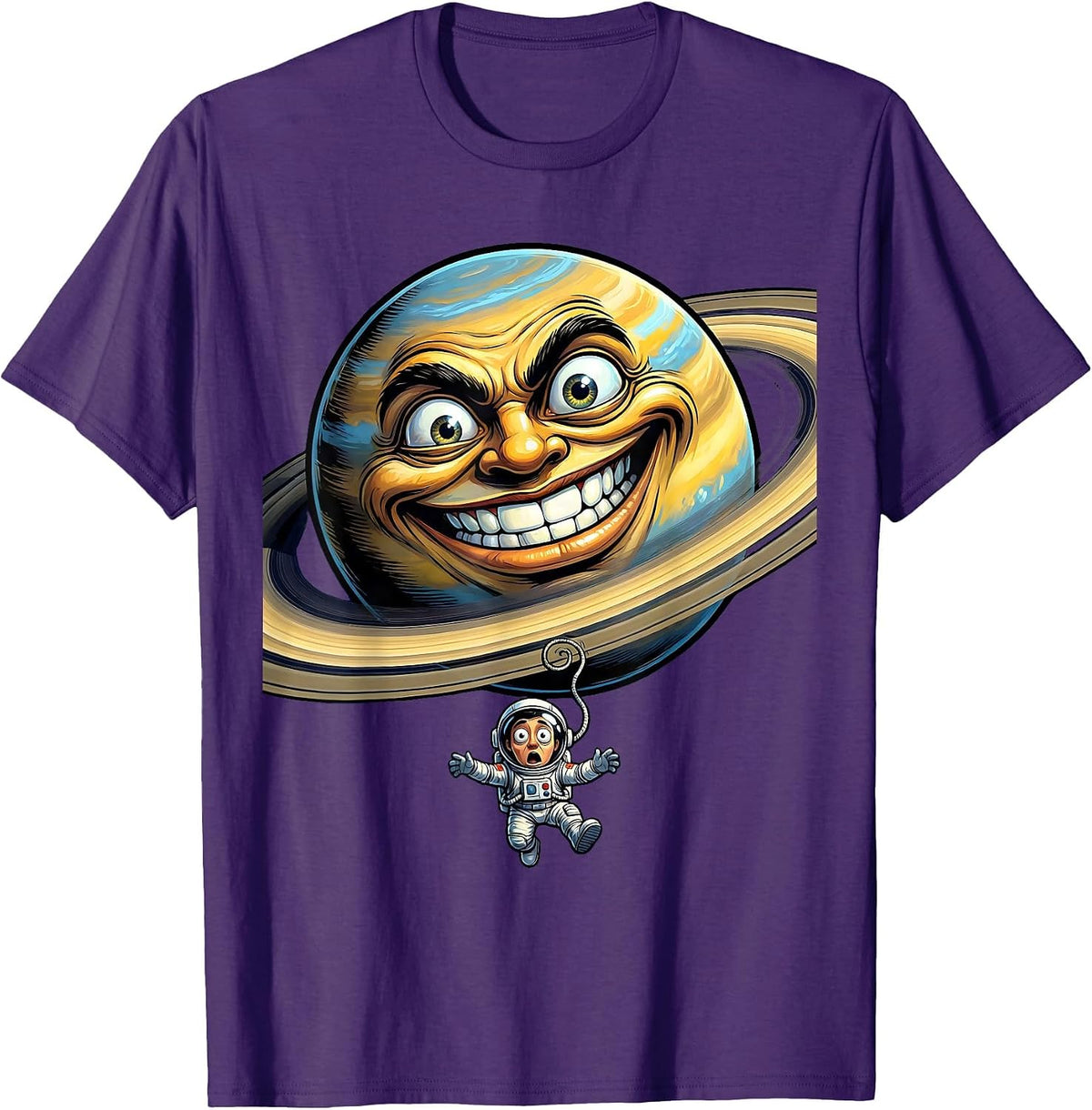 Tiny Astronaut Floating Near Huge Planet Design T-Shirt - Purple
