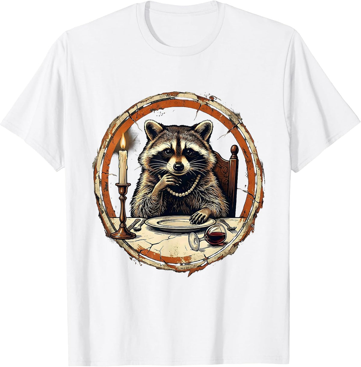 Men's Fancy Raccoon Pearls Dinner Party Graphic T-Shirt - White