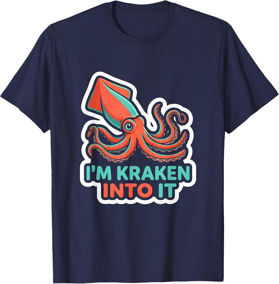 I'm Kraken Into It Playful Octopus Lover Marine Biology T-Shirt - Navy Blue