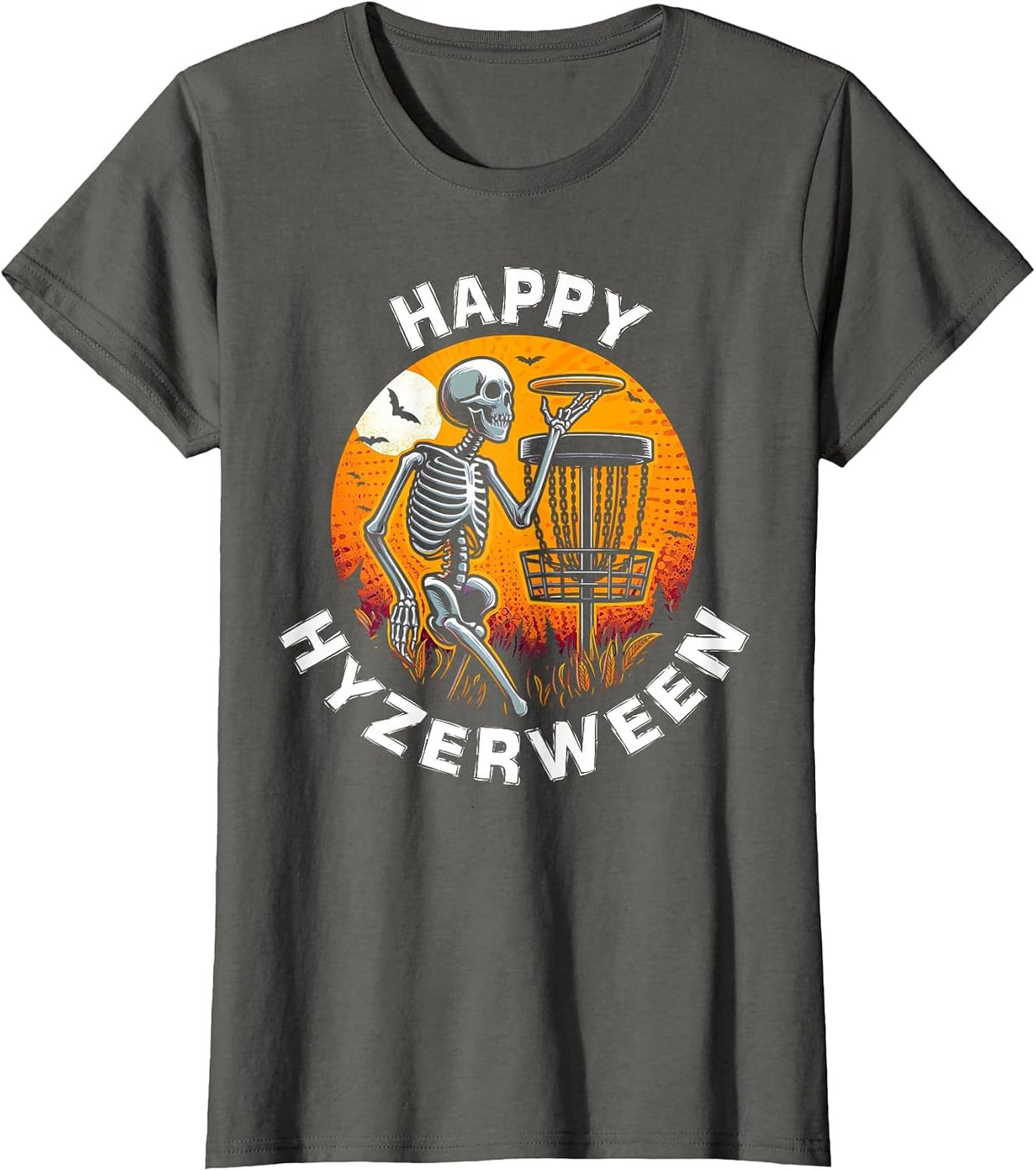 Disc Golf Halloween Disc Golfer Skeleton Hyzerween Item T-Shirt - Asphalt Grey
