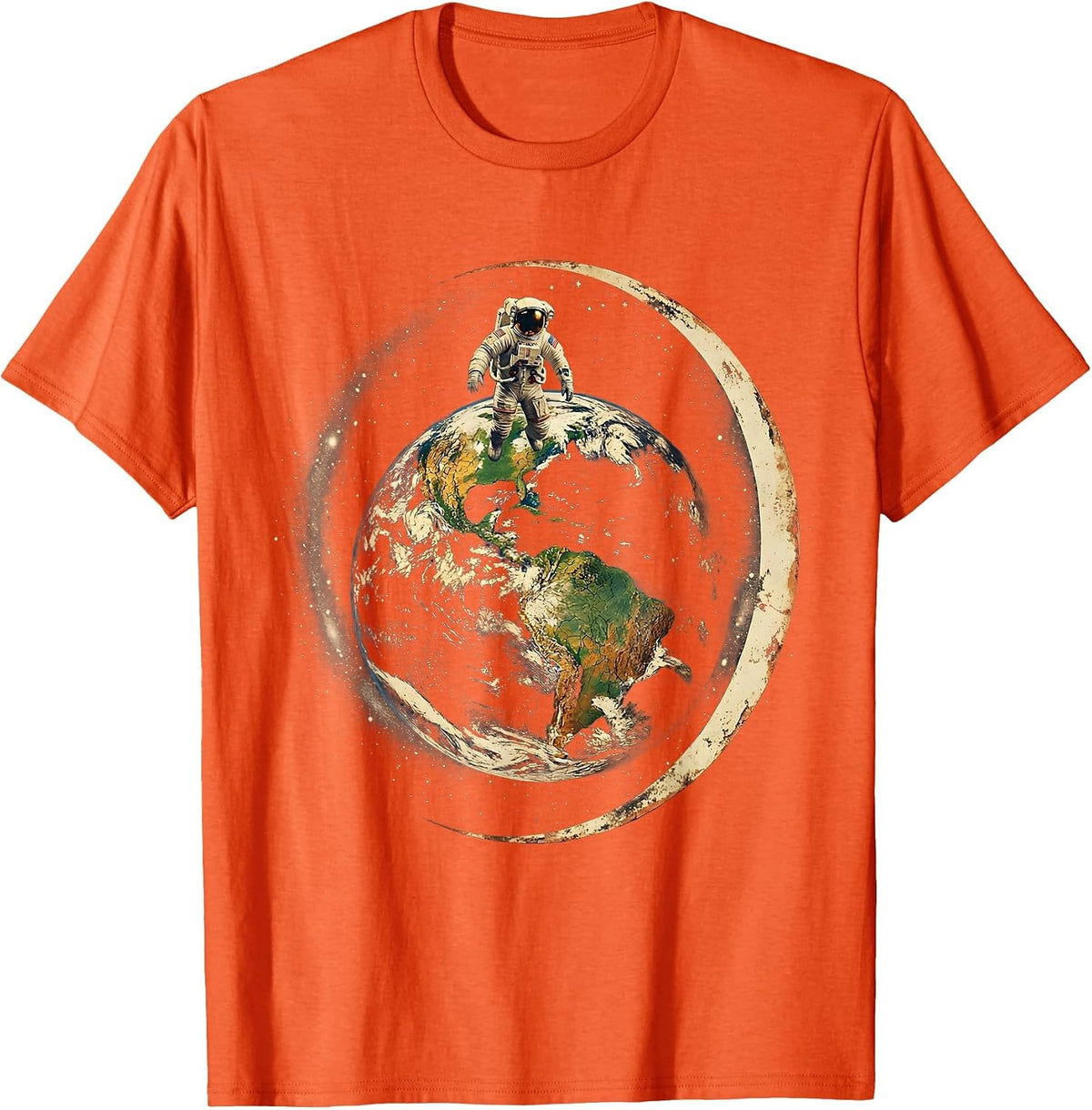Men's Astronaut Floating Above Glowing Earth Graphic T-Shirt - Orange