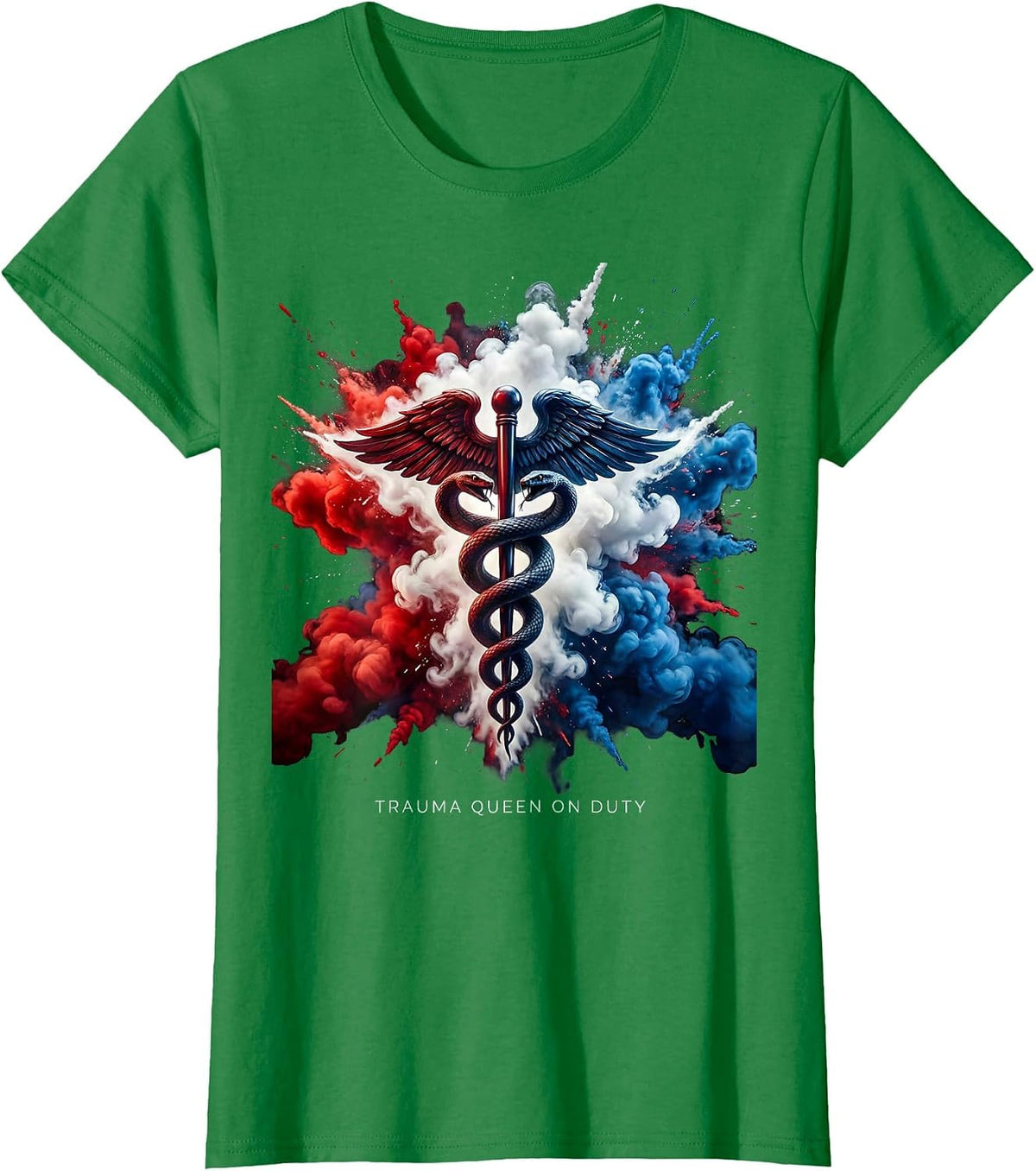 Trauma Queen On Duty EMT Graphic Design T-Shirt - Kelly Green