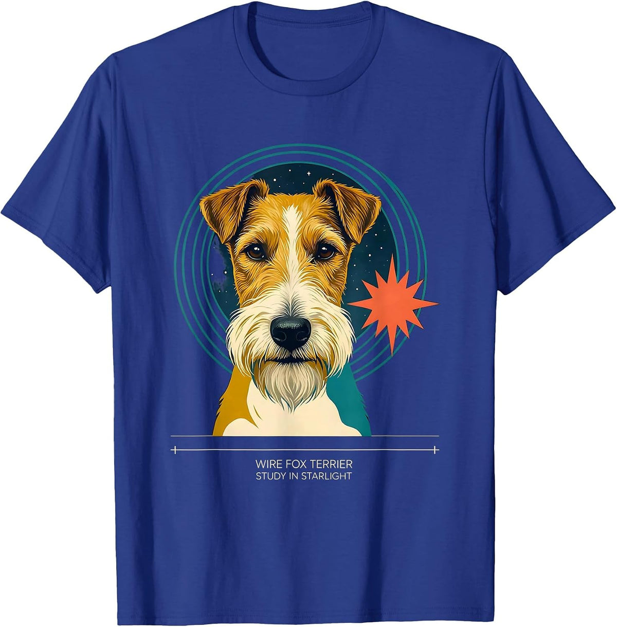 Men's Wire Fox Terrier, Study In Starlight Midcentury Modern Dog T-Shirt - Royal Blue