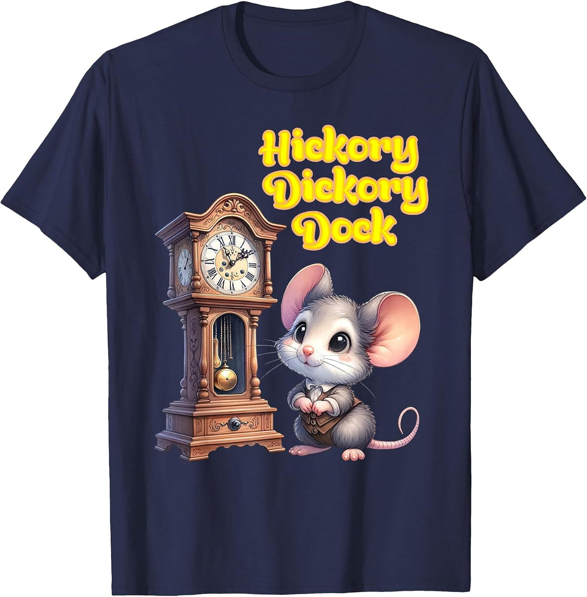 Hickory Dickory Dock Nursery Song Rhyme Mouse Old Clock Song T-Shirt - Navy Blue