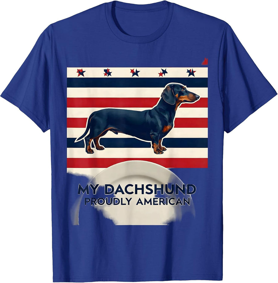 My Dachshund, Proudly American Geometric Patriotic Dachshund T-Shirt - Royal Blue