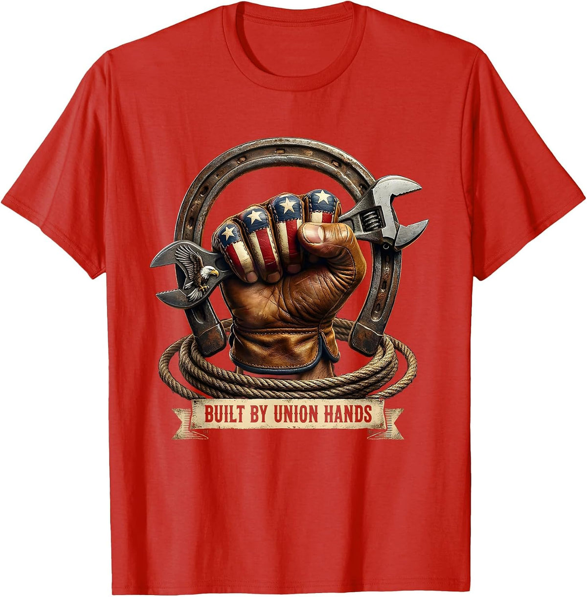 Men's Union Strong Built by Union Hands Labor Day Design T-Shirt - Red
