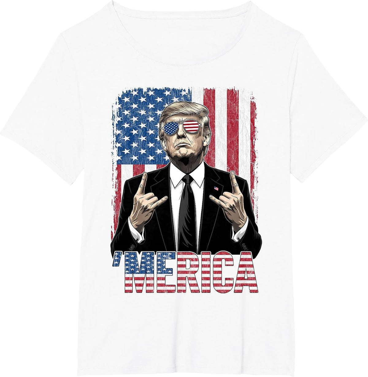 Merica Trump Shirt Funny Trump 4th of July American USA Flag T-Shirt - White