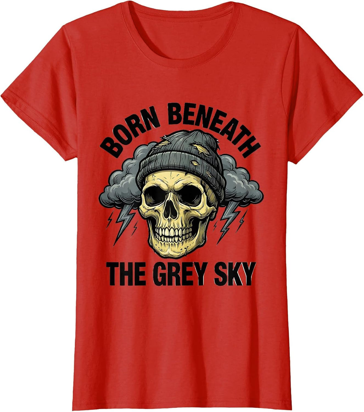 Born Beneath the Grey Sky Grunge Design T-Shirt - Red