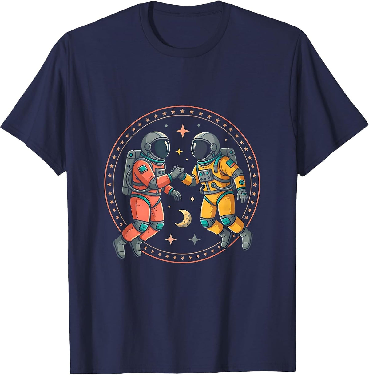 Couples Astronauts Floating Together in Deep Space T-Shirt - Navy Blue