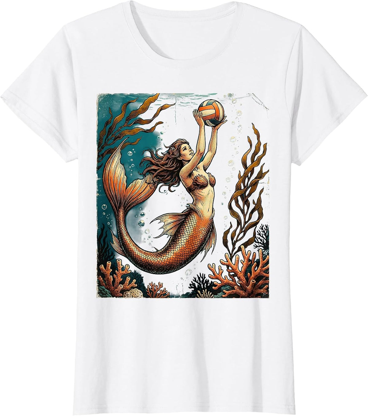Mermaid Volleyball Player Underwater Art T-Shirt - White