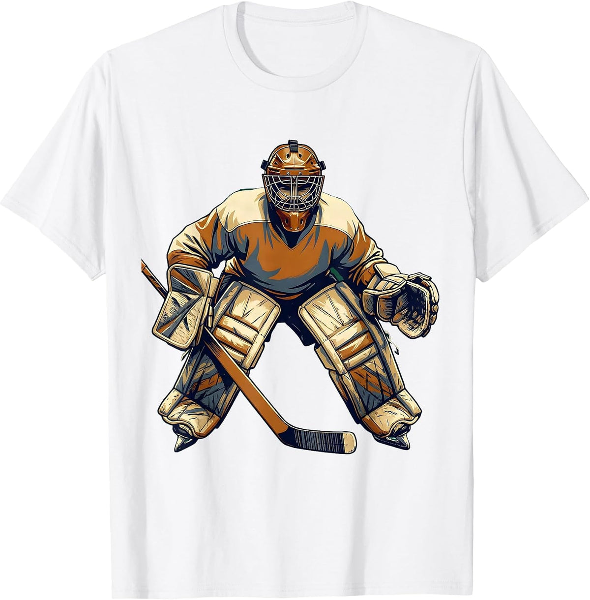 Men's Vintage Hockey Goalie Classic Leather Mask Graphic T-Shirt - White