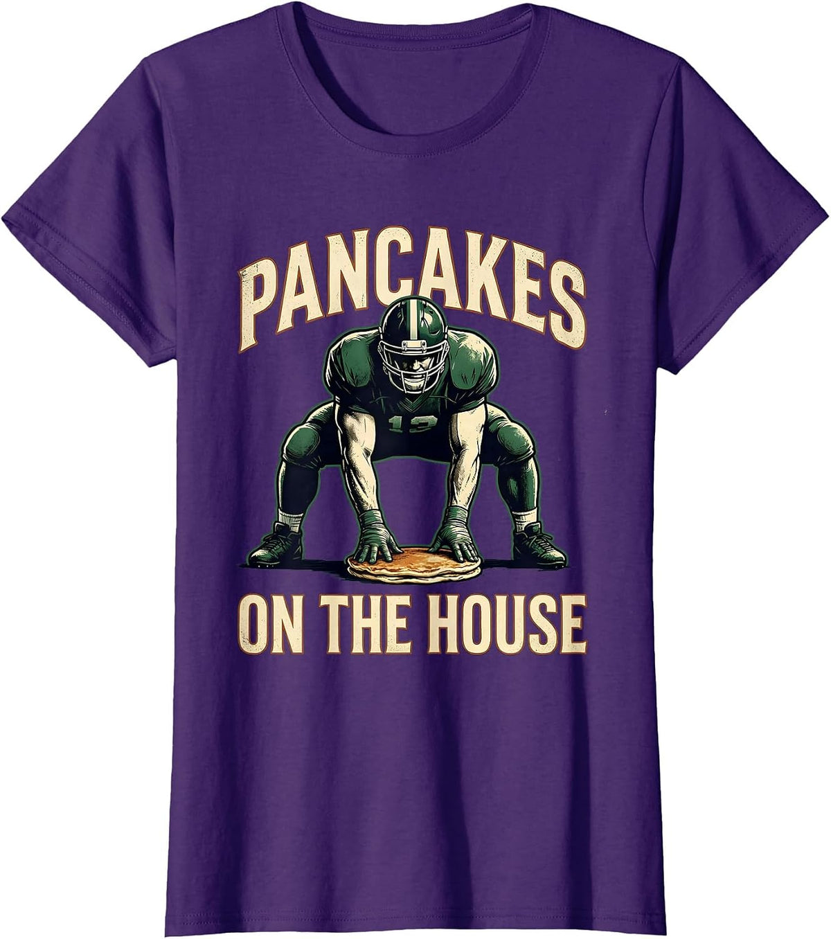 Pancakes On The House Vintage Football Lineman Game-Day T-Shirt, Women, Purple, Small - As Pictured