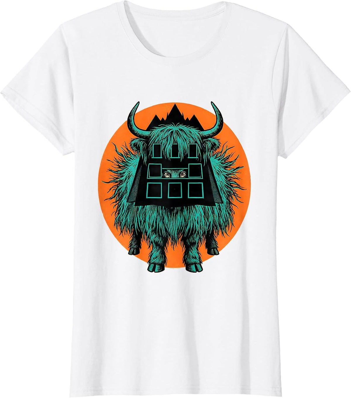 Women's Highland Cow Haunted House Cape Halloween Fall Costume Humor T-Shirt - White