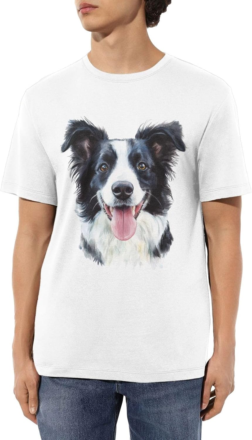 Border Collie T-Shirts for Men Aesthetic Dog Tees - White